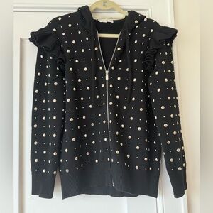 Michael Kors Collection Black Full Zip Sweater with Silver Studs